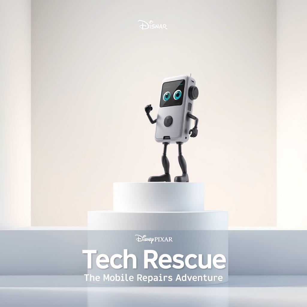 A realistic, soft-colored background for a mobile repair tool product poster. A clean, minimalistic podium is placed at the right top side of the image, with smooth curves and a matte finish. The color scheme includes soft pastel tones like light grey, pale blue, and soft beige. The background is softly lit, with a slight tech-inspired aesthetic—subtle digital textures or gradients can be included. The overall look should be modern, elegant, and perfect for a social media advertisement.