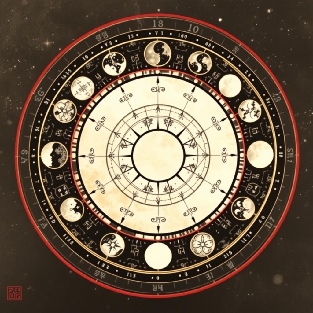 Celestial mandala with #C3B1E1 (淡紫) star paths, Northern Song dynasty astrolabe patterns in #88B7B5 (青白), translucent xuan paper overlay showing fading 28 lunar mansions, reserved 35% negative space at center --ar 1:1 --style ink_painting --v 5 --no gold --no brown --no text --low_contrast--seed [33]