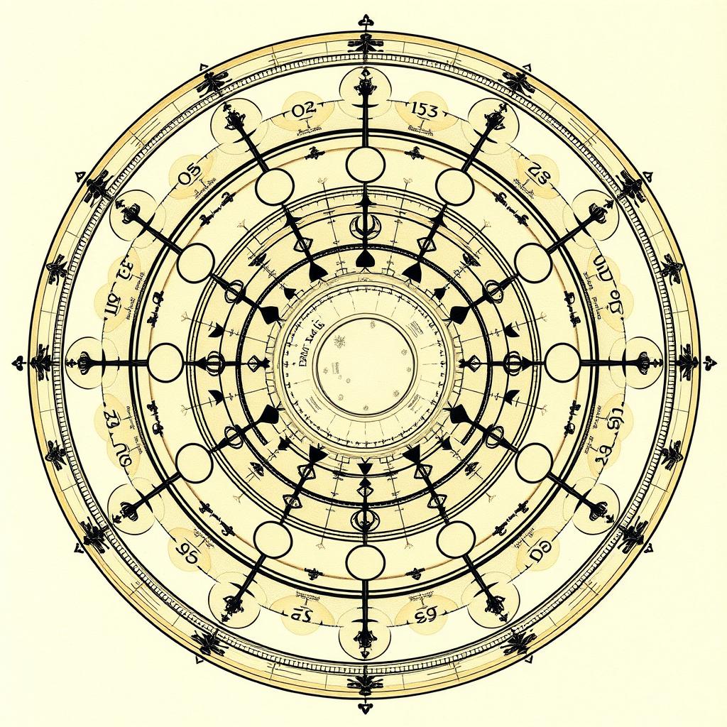Celestial mandala with #C3B1E1 star paths, Northern Song dynasty astrolabe patterns in #88B7B5 translucent xuan paper overlay showing fading 28 lunar mansions, reserved 35% negative space at center --ar 1:1 --style ink_painting --v 5 --no gold --no brown --no text --low_contrast